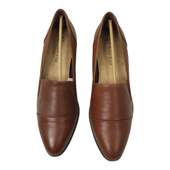 Bella Vita Ohara Burnished Leather Loafer Women 12M Camel Slip On Block Heel NEW - Picture 16 of 16